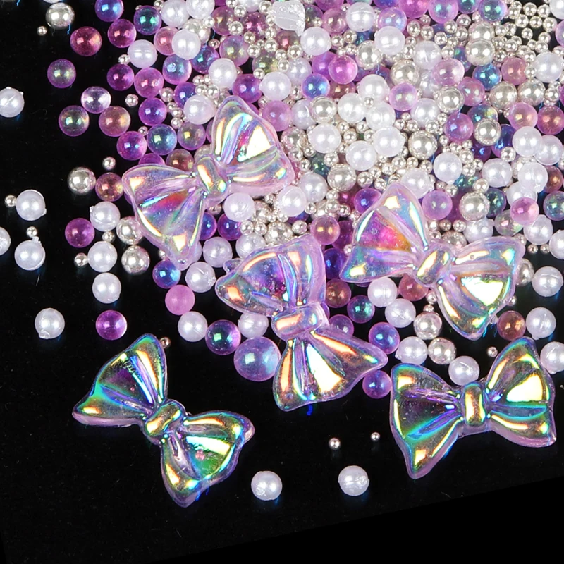 Горячие розовые банты жемчужные стразы для украшения ногтей смешанные Аврора