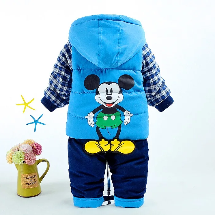 blue mickey Комплект одежды для маленьких мальчиков, Вельветовая одежда для малышей зимние спортивные костюмы, детский спортивный костюм, комплект, повседневная куртка с капюшоном с рисунком+ штаны - Цвет: blue mickey