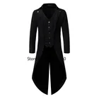 Мужское черное пальто в стиле стимпанк, Средневековая готическая куртка, мужское официальное пальто в стиле пиратского Викинга, эпохи Возрождения, смокинг, мужской костюм