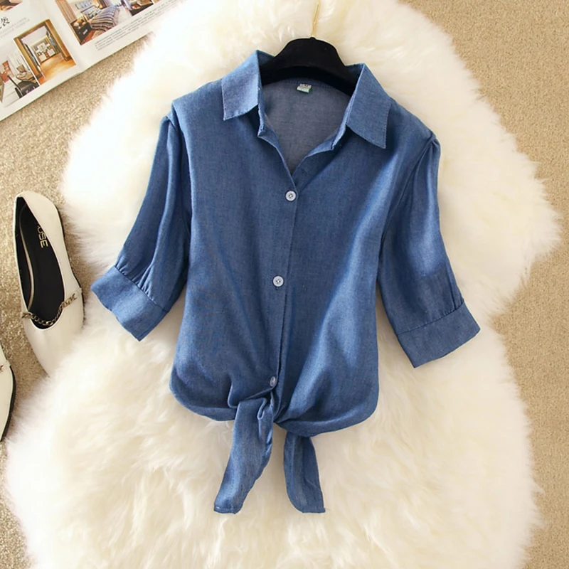 Женская короткая блузка с галстуком спереди розовая белая синяя желтая размера