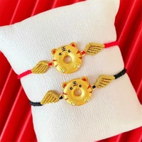 1pcs pure 24k yellow gold tiger pendant lucky lovely tiger diy for bracelet woman baby gift