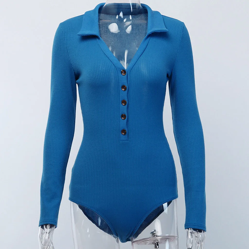 Женский комбинезон с длинным рукавом боди однотонный сексуальный глубокий