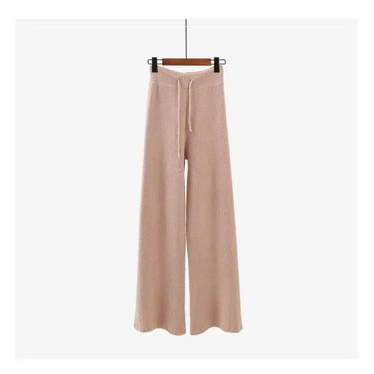 Вязаные Широкие штаны свитер набор женский зимний с высоким воротом высокой