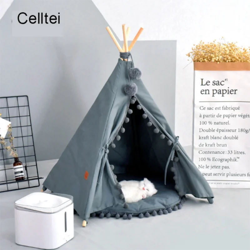 Pet House Cute dog tent outside tent House Kennels Washable Tent Puppy Cat Indoor Outdoor Portable Teepee Mat 2 Styles