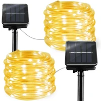 outdoor solar rope lights 2 pack solar powered waterproof tube 12m 100 led copper wire fairy lights for garden fence patio yard