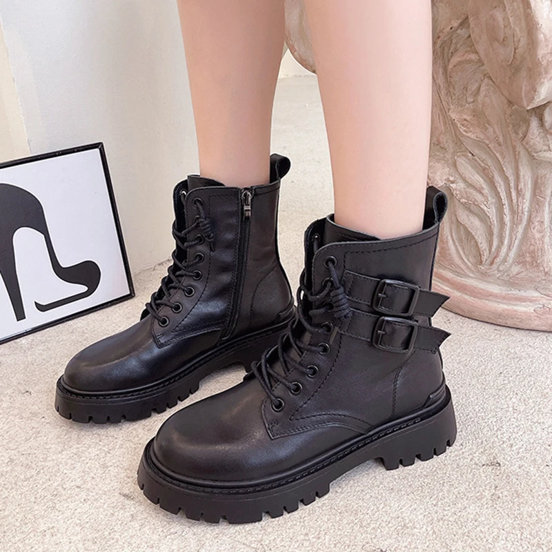 

Женские кожаные ботинки в британском стиле, черные ботинки из воловьей кожи, на молнии сбоку, с круглым носком, с верхним слоем, Осень-зима 2021