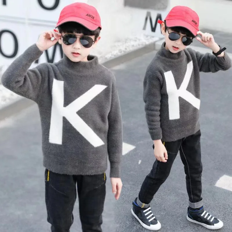 

Boys Cartoon Solid Color Sweater Casual Children'S Knitting Warm Pullover Boys Childrens Long Sleeve Sweater Children'S Clothing