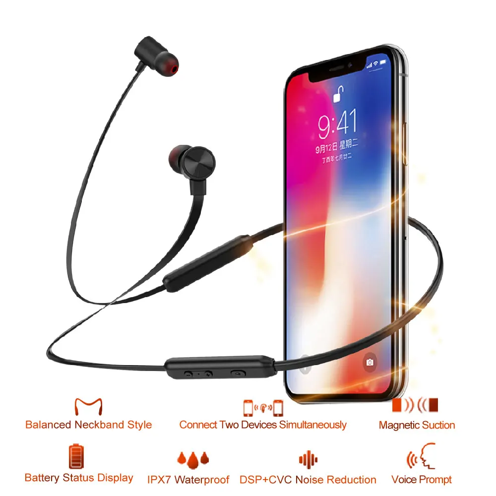 Беспроводные наушники с микрофоном встроенным магнитным шейным ободом Bluetooth 5