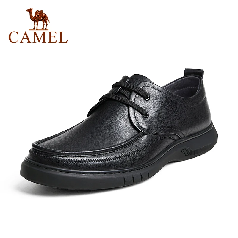CAMEL Real Leather Business Casual Men's Shoes  Summer Autumn Lace-up Cowhide Soft Sole Fashion Non-slip Loafers Shoes Men