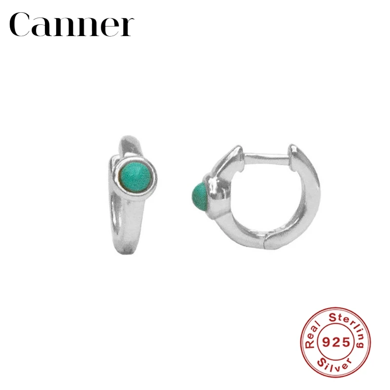 

Canner 925 Sterling Silver Hoop Earrings Boho Small Round Turquoise Huggie Earrings For Women Bohemian Jewelry pendientes W5