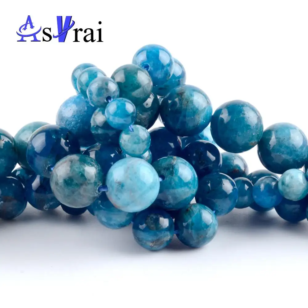 Натуральный голубой камень Апатит Круглые бусины Свободные для изготовления