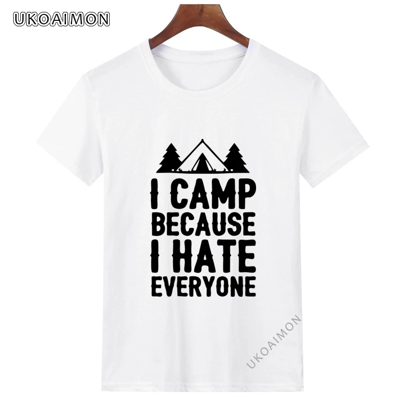 

Классические футболки из чистого хлопка с надписью I Camp, потому что я всех ненавижу, летние Забавные футболки, Классическая футболка нового ...