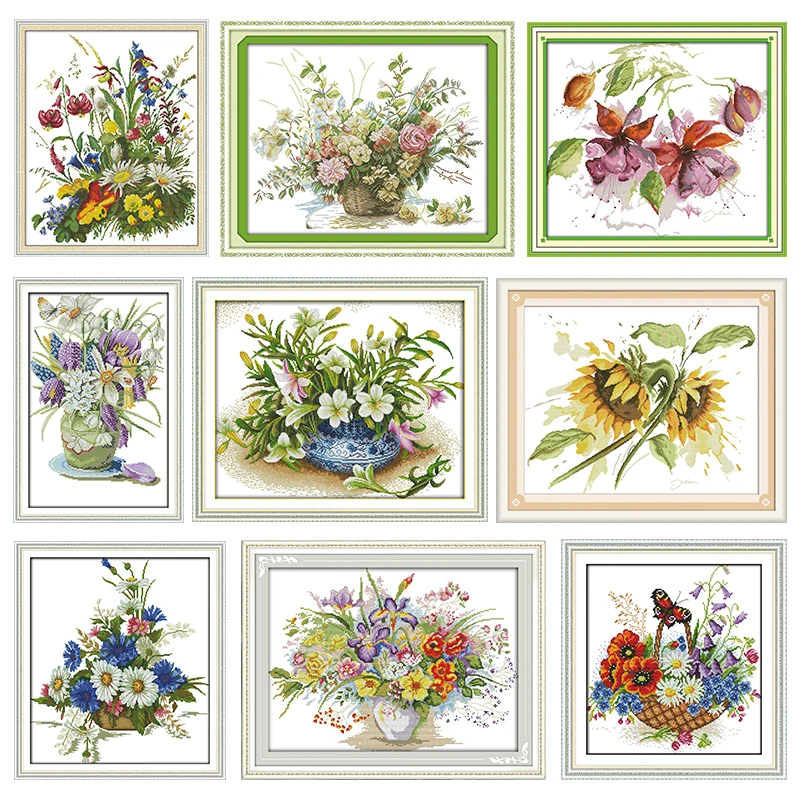 Вышивка рукоделие ручной работы Цветочная корзина для хризантем Набор вышивки