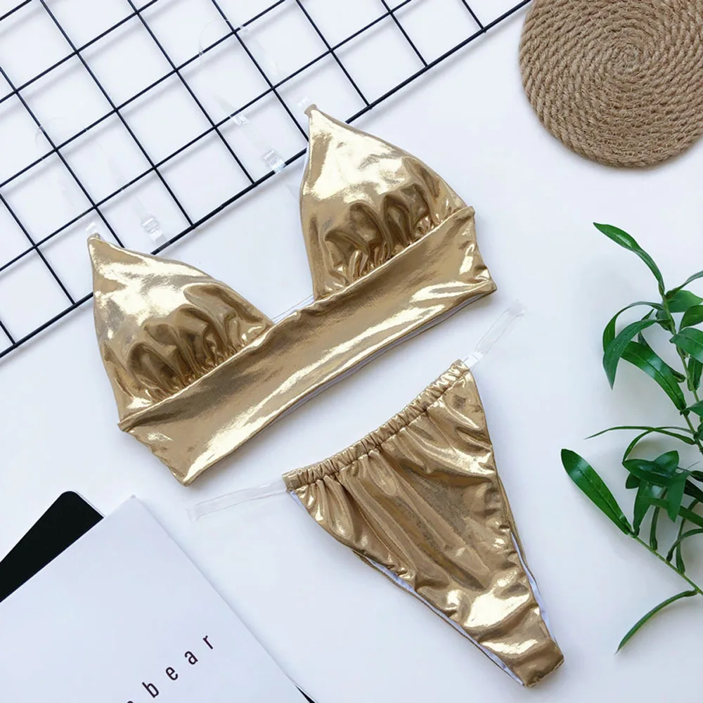 Золотой Бразильский Купальник с высокой талией женский купальный костюм