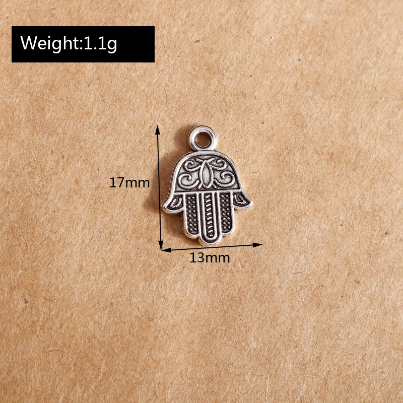 

20pcs Lucky Charms Alloy Silver Color Fatima Hamsa Hand Pendant DIY Jewelry Findings Fit Bracelet Necklace 13*17mm