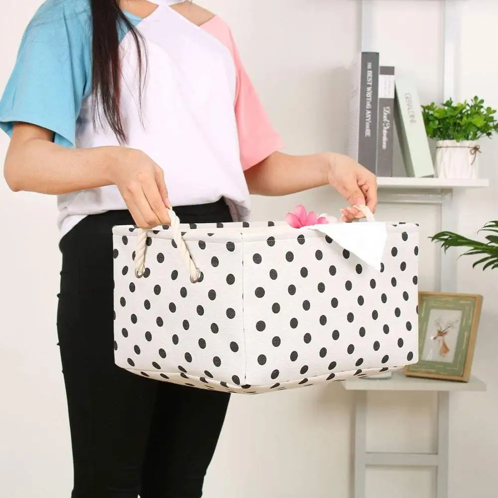 

New Large Folding Linen Fabric Storage Basket Kids Toys Storage Box Clothes Storage Bag Organizer Holder with Handle