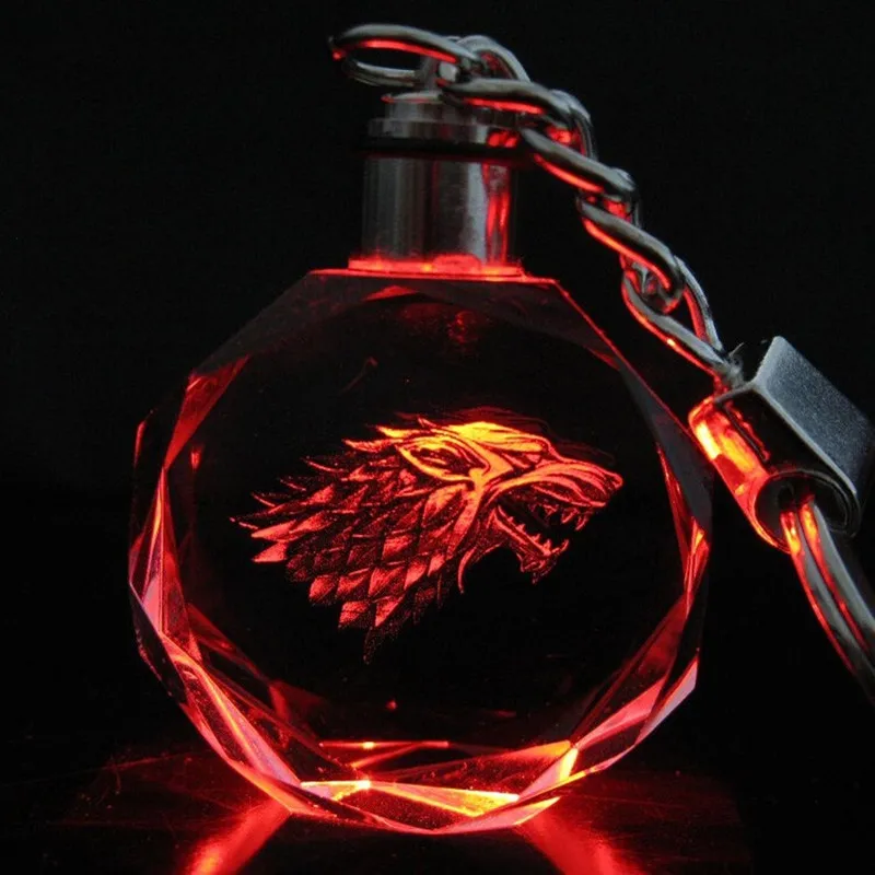 House of Stark GOT Игра престолов дом Старк Таргариен волк Дракон светодиодный светильник кулон брелок стекло с лазерной гравировкой брелок с подарочной коробкой подарок - Цвет: House of Stark