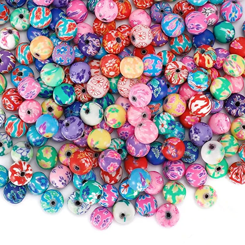 

50 шт./лот 6 8 10 мм большие круглые глиняные бусины для рукоделия разноцветные глиняные бусины ручной работы россыпью бусины с различными узор...