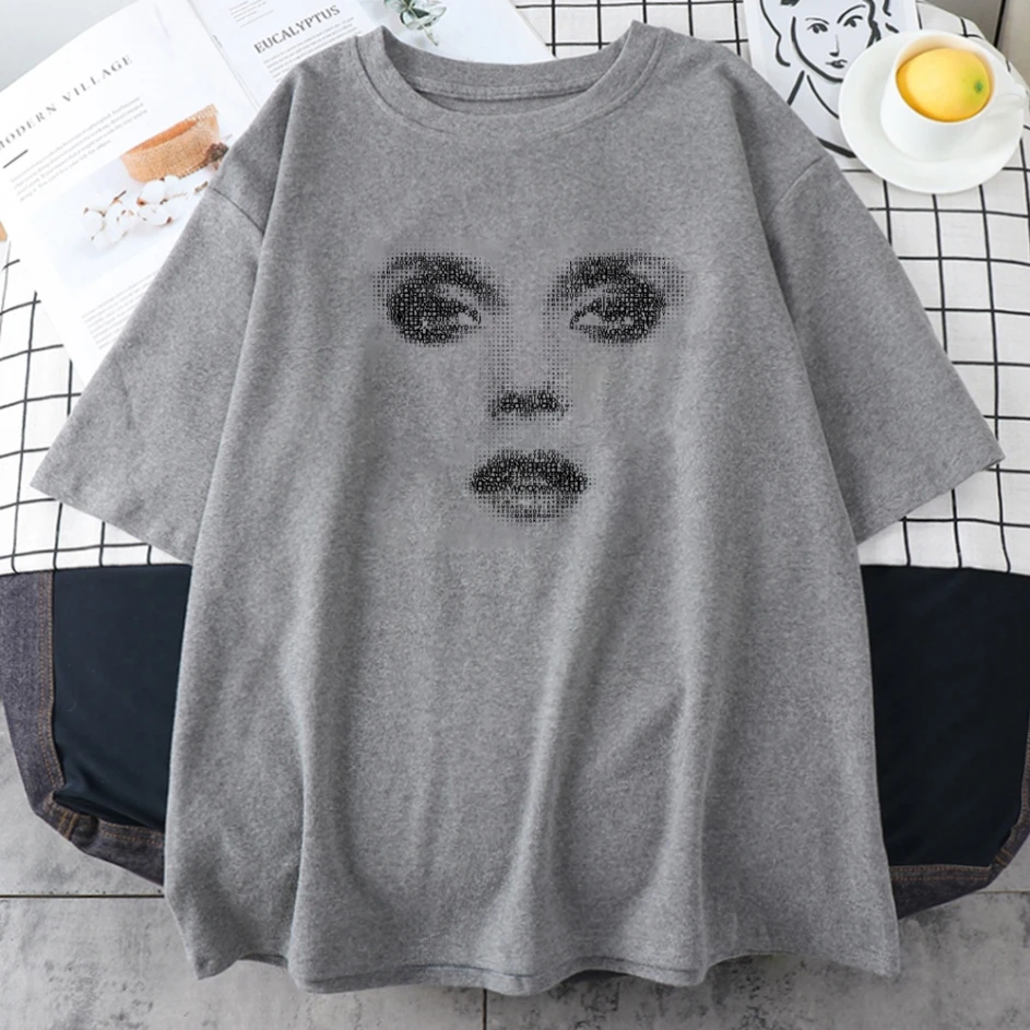 

Characters Made Up Of Letters Print Female T Shirt Summer Comfortable T-shirt Cool Fit T-shirts Style O-Neck Womans T Shirts