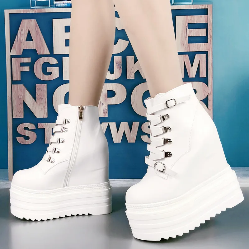 

14cm Super High Heel Shoes White Ankle Boots For Women Platform Boot