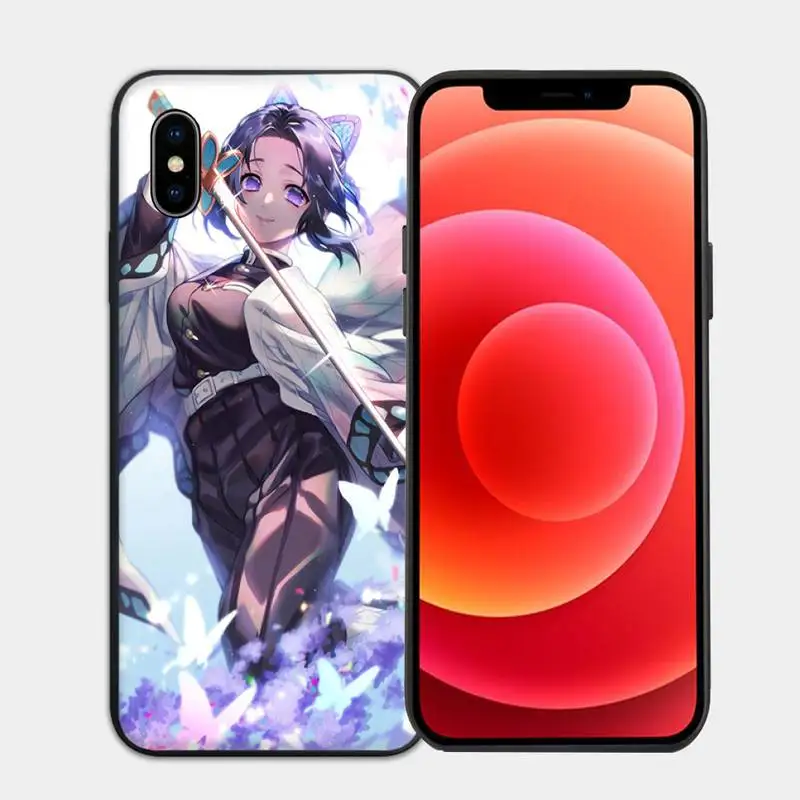 

Cartoon Kochou Shinobu Kimetsu no Yaiba Painted Bling Phone Case for iphone 6s 7 8 plus xr xs 11 12pro max mini case
