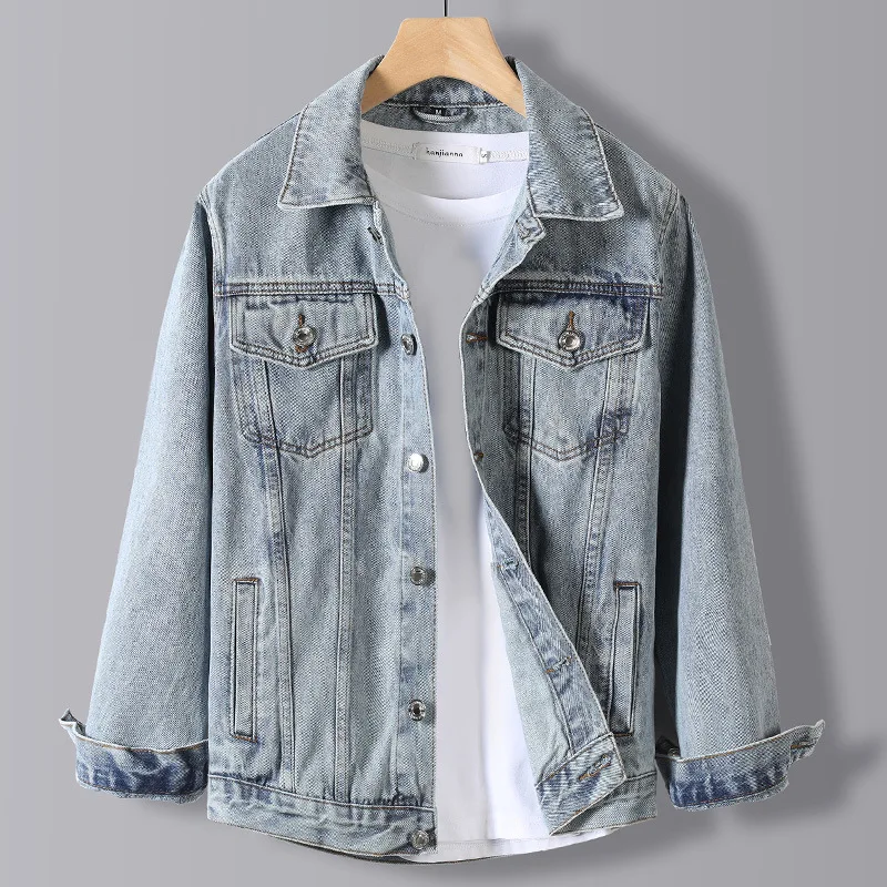 

Men's Loose Large Size Casual Denim Jacket 2021 Autumn Korean Version The New Men's Trendy Brand Crane Embroidered Denim Jacket
