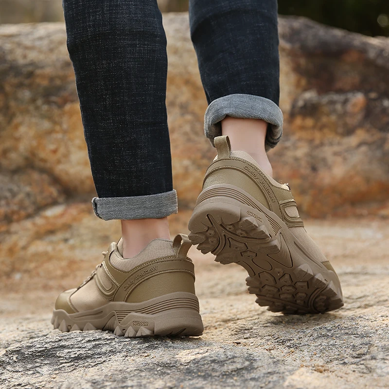 

HUMTTO Men Tactical Military Combat Shoes Man Boots Outdoor Canvas Leather Army Delta Sneakers Breathable Hiking Trekking Shoes