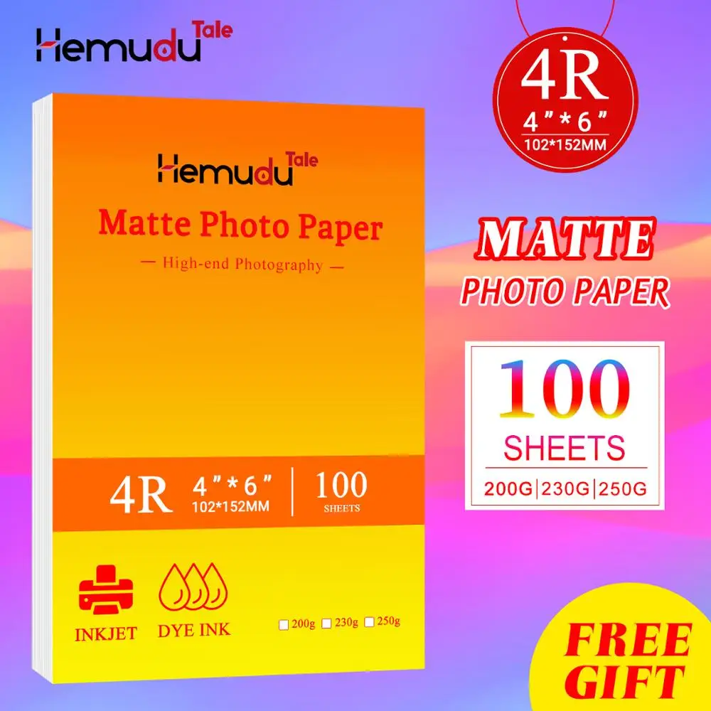 4R 6inch 4x6 Matte Photo Paper 100sheets 200/230/250g Waterproof For Inkjet Printer Paper studio Photographer