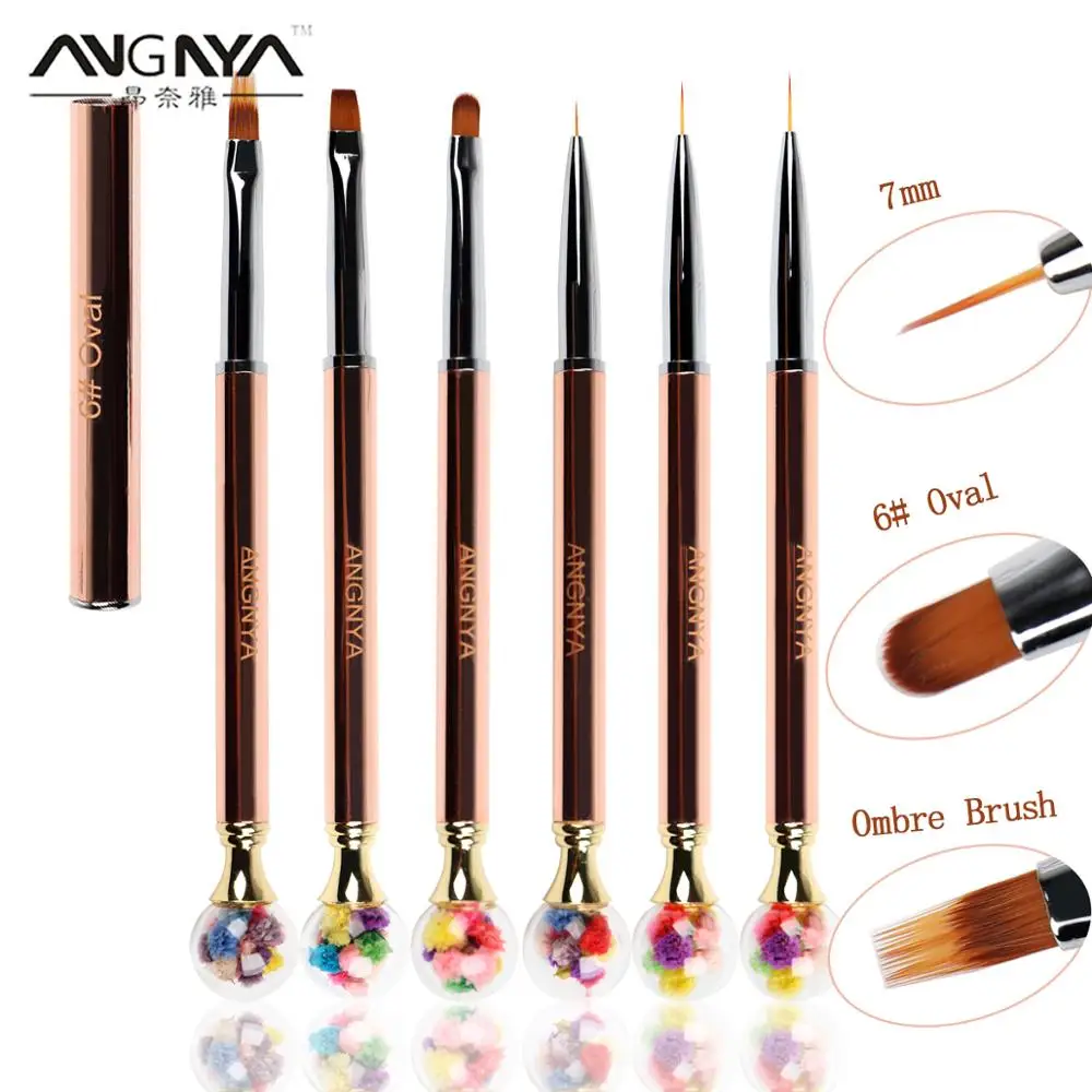

ANGNYA Newest UV Gel Brush Liner Painting Pen Metal Handle Top Flower Ball Decora French Lines Stripes Drawing Pen Manicure Tool
