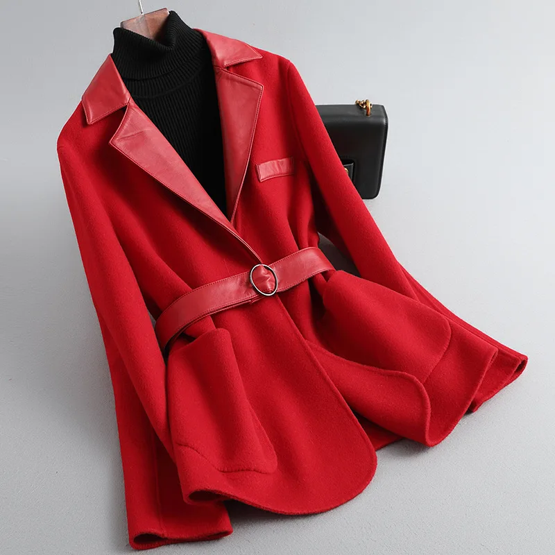 

New Arrival Fashion Cashmere Wool Coat Outerwear Female Long Belted Warm Woolen Overcoat Trench Coat