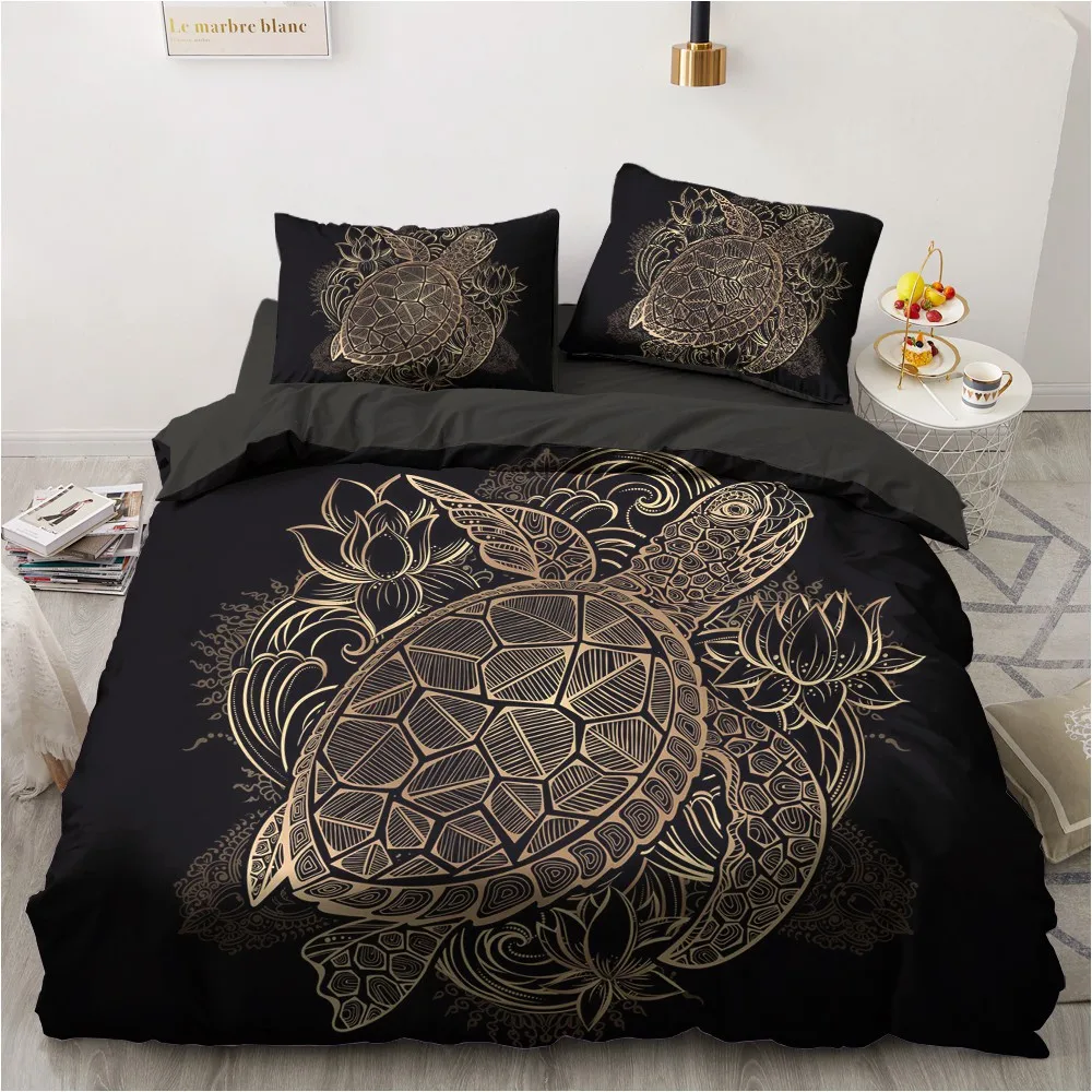 

Bedding Sets 3D Duvet Quilt Cover Set Comforter Bed Linen Pillowcase King Queen 173x230cm Size Black Gold Design Printed