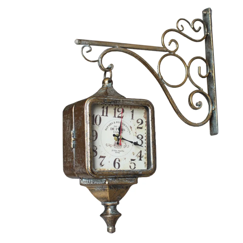 

Retro Fashion Wall Clock Double Face Iron Silent Digital Wall Clock Living Room Outdoor Garden Orologio Da Parete Home Decor