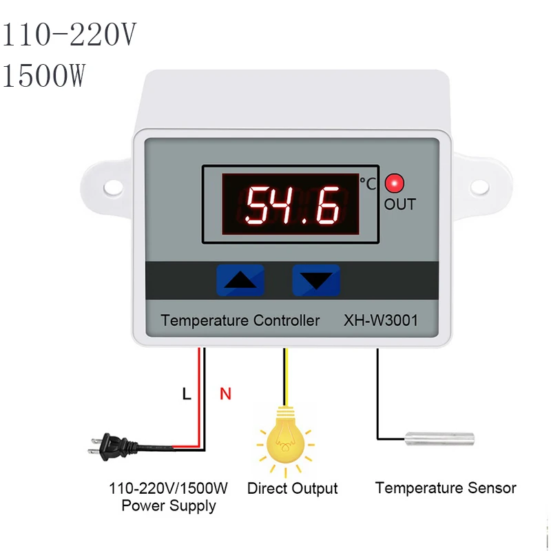 110V-220V 10A 12V 24V 110V 220VAC цифровой микрокомпьютер светодиодный температурный контроль-W3001 для инкубатора охлаждение, отопление переключатель термостата - Цвет: 110V-220V