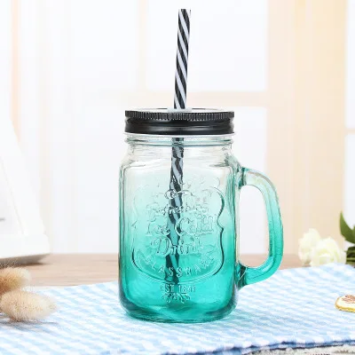 F BPA free Gradient Mason банка чашка для молока и чая Классическая Изолированная кружка-чайник металлическая крышка с соломинкой Размер соломы - Цвет: F