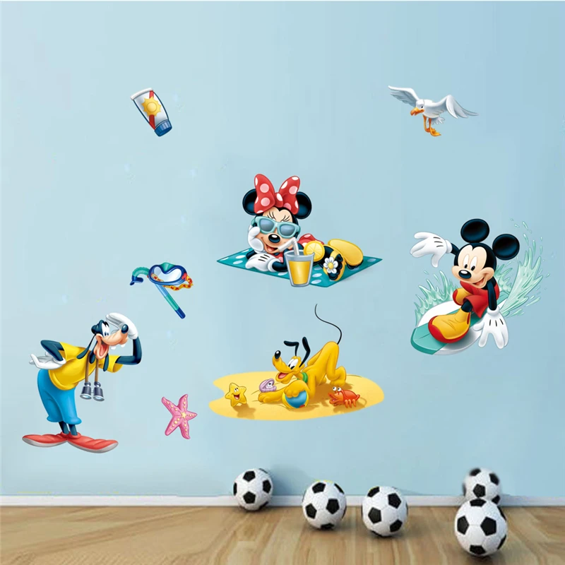 MQ016 Disney Микки Минни Маус Гуфи Плуто наклейки на стену для детей комнаты мультяшное украшение для дома наклейки на стену ПВХ художественная Мураль Сделай Сам плакаты - Цвет: MQ016