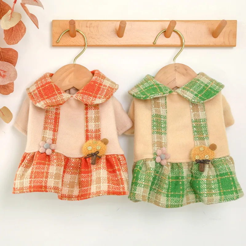 Оранжево зеленые теплые платья для собак на осень и зиму шерстяные маленьких