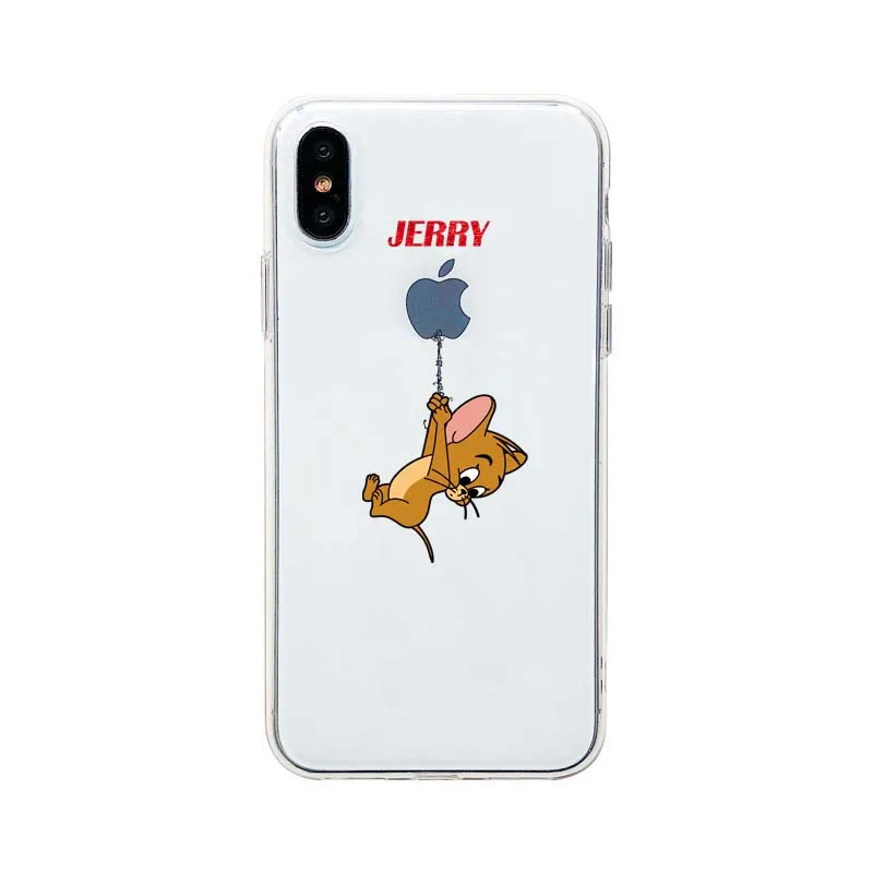Чехол для телефона с мультяшным котом и мышкой для iphone 11 Pro MAX X XS MAX XR 7 6 6S 8 Plus, мягкий прозрачный чехол из ТПУ с забавным шнурком том Джерри - Цвет: 1