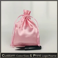 custom logo silk satin drawstring bags cosmetic beauty equipment eyelash underwear drawstring package bags 50pcslot