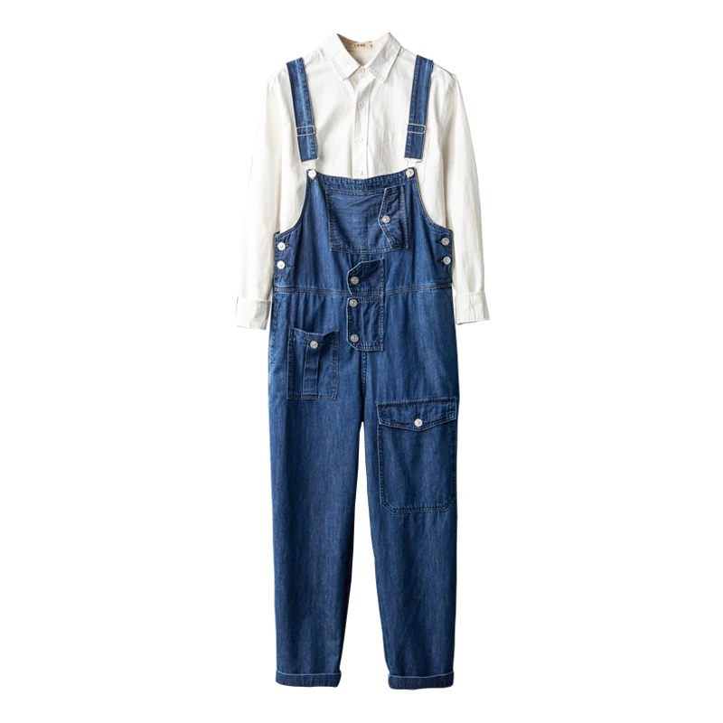 European and American straight denim overalls for men and women all-match couples jumpsuit Japanese overalls suspenders