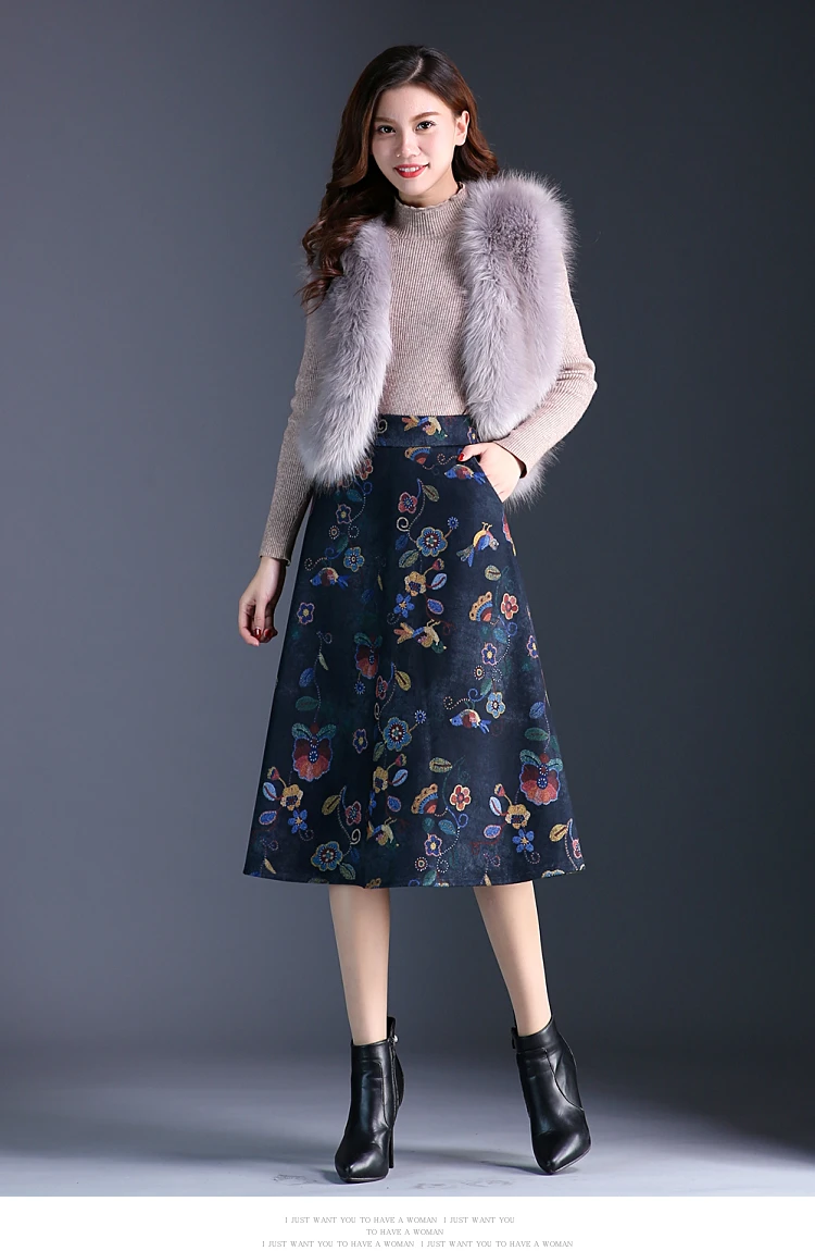 Beiyingni High Waist Skirt Women Plus Size Retro Korean Floral Print Midi Skirts New Arrival S-3XL Elegant Saias Autumn Winter