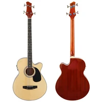4 strings acoustic electric bass guitar 43 inch black and natural color high gloss acoustic wood bass guitar with guitar pickup
