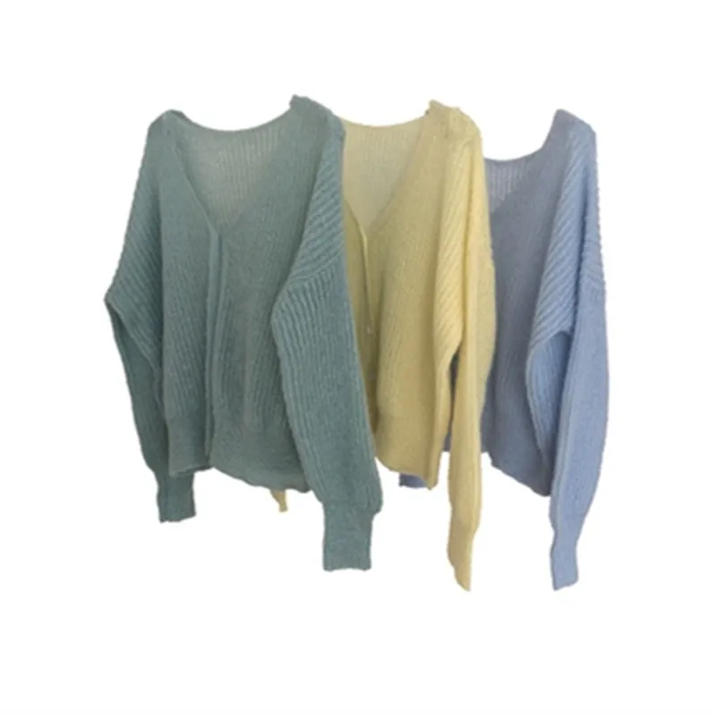 

2020 New Winter Woman Fashion V-neck Sweater Female Comfortable Soft Outerwear Lady Single-breasted Coat Girl High Quality Top
