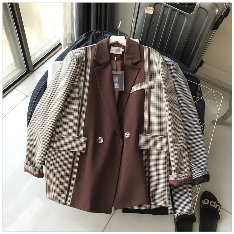 

New fashion plaid hit color design Leisure blazer female chic Korean version ins popular outerwear blazer F1402