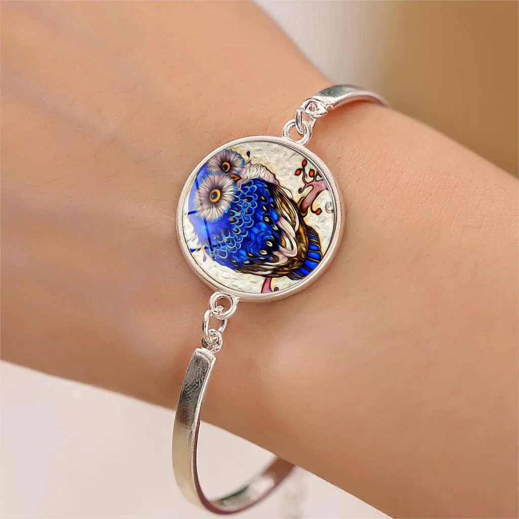 Красивая Сова Кабошон с фото стекло комплект ювелирных изделий драгоценными