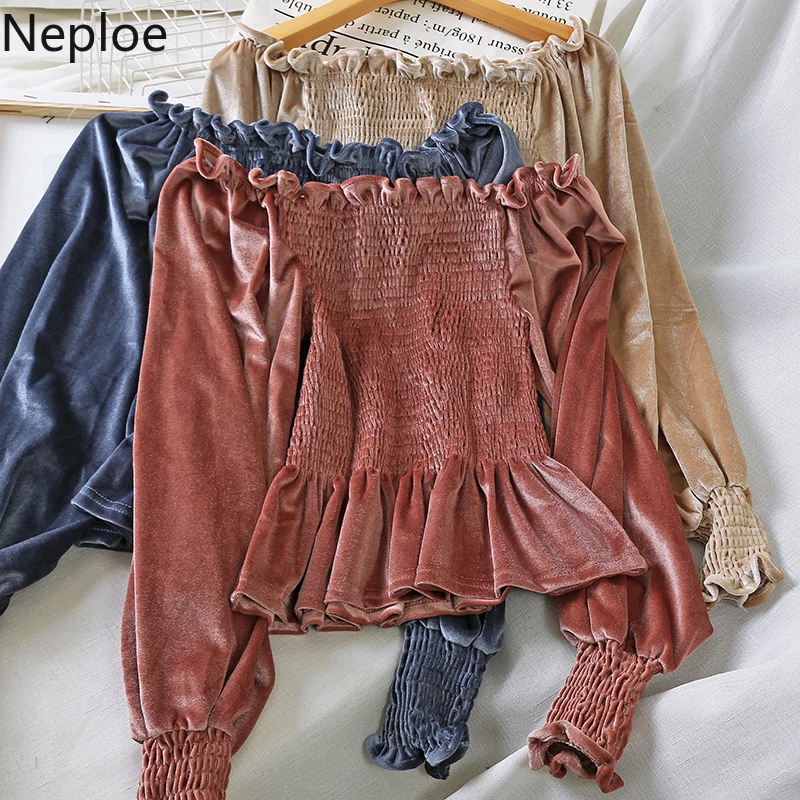 Neploe/пикантные открытые плечи с вырезом лодочкой короткие Blusas Femme Золотая