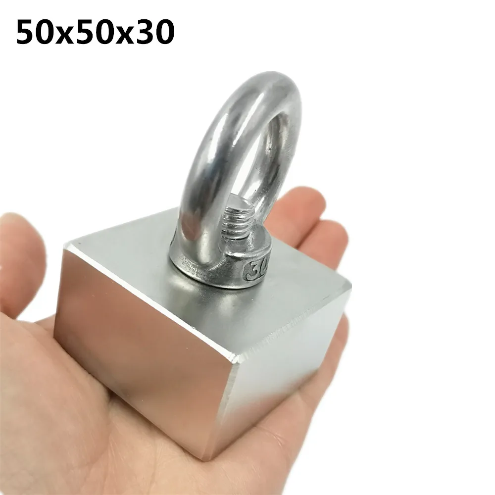 

Super Strong Neodymium magnet fishing salvage magnetic Six-Side ring 50x50x30 hole 10mm hook deep sea Pulling Mounting Block