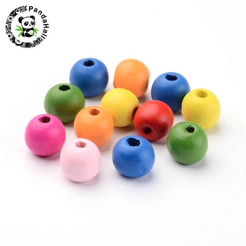 Pandahall 100 шт крашеные круглые свободные деревянные бусины для изготовления ювелирных изделий браслет смешанных цветов 14x13 мм 10x9 мм
