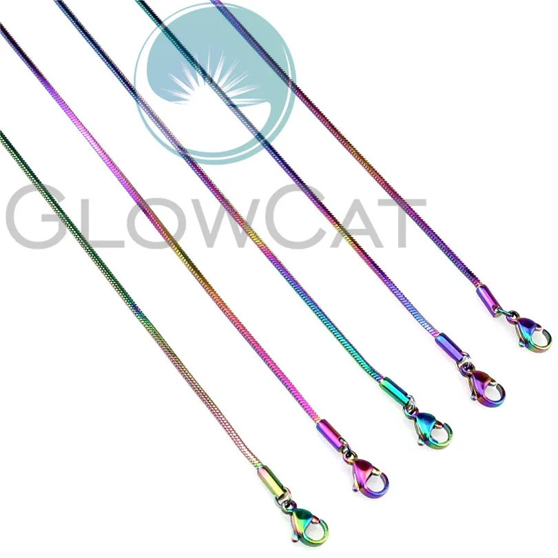 

Rainbow Snake Chain Necklaces 1.4mm Stainless Steel Chains 45/50cm Square Necklace Women Girl Kids Jewelry 22524