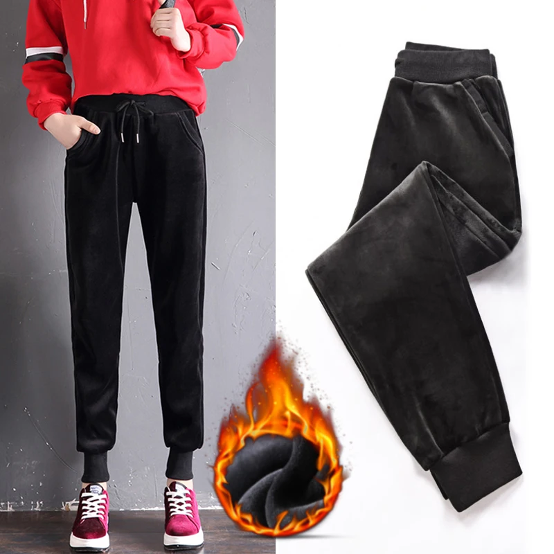 Осень Зима плюс бархатные мягкие спортивные штаны теплые флисовые размера