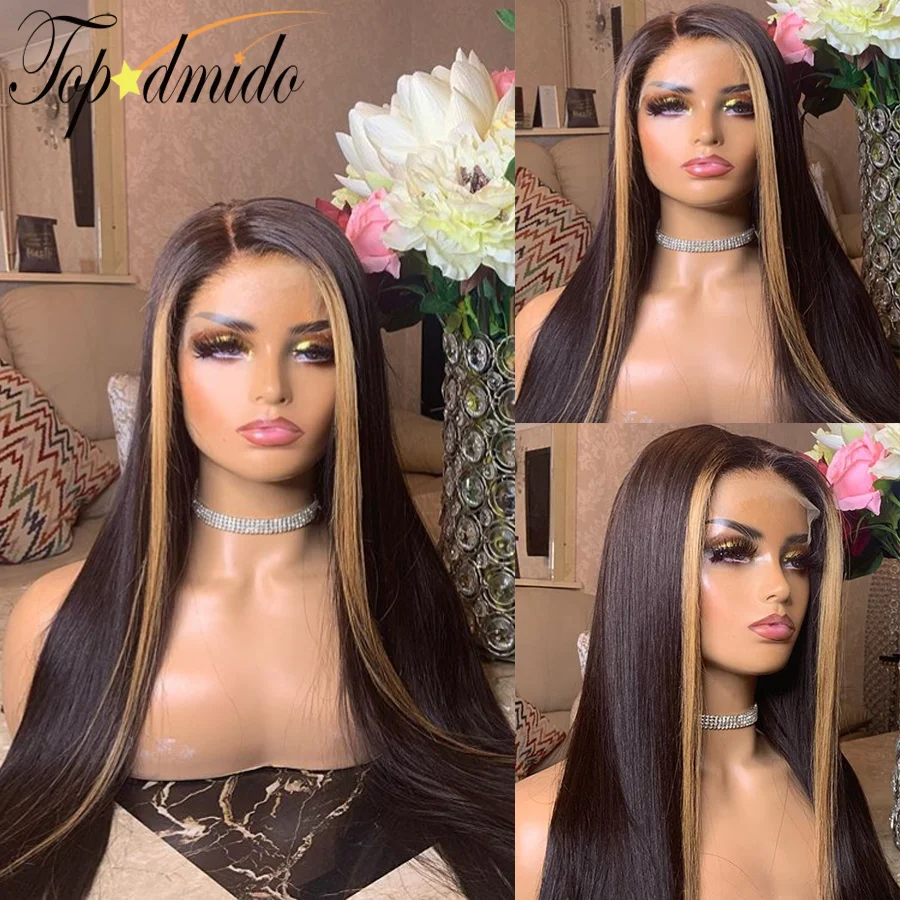 

Topodmido 13x4 Blonde Highlight Color Indian Hair Lace Front Wigs Human Hair Lace Front Wig 150% Density 4x4 Closure Human Hair